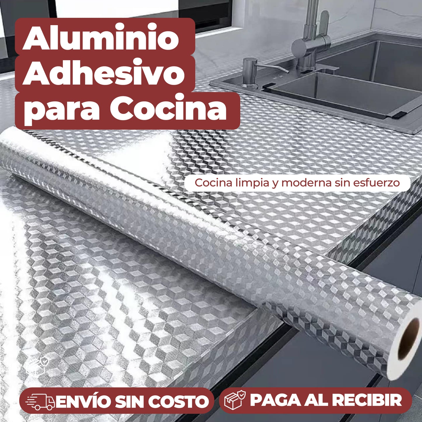 2 Metros de Aluminio Adhesivo para Cocina + ENVÍO GRATIS🔥